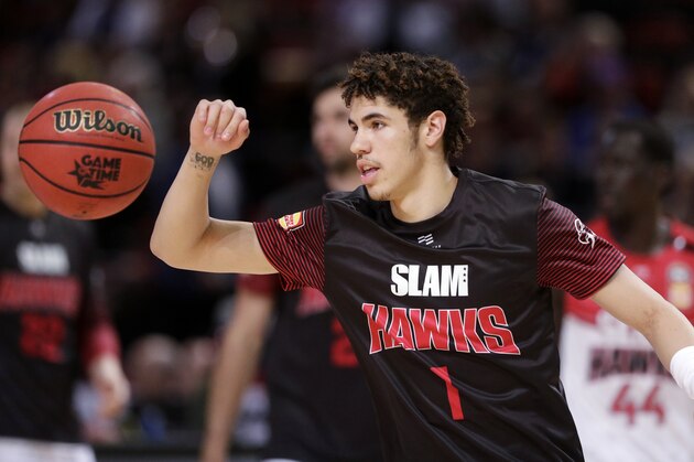 FILE - In this Nov. 17, 2019, file photo, LaMelo Ball of the Illawarra Hawks warms up before their game against the Sydney Kings in the Australian Basketball League in Sydney. LaMelo Ballâ€™s bid to be a club owner in Australia hasn't worked out. The American is expected to be a top pick in the upcoming NBA draft later this year.(AP Photo/Rick Rycroft, File)