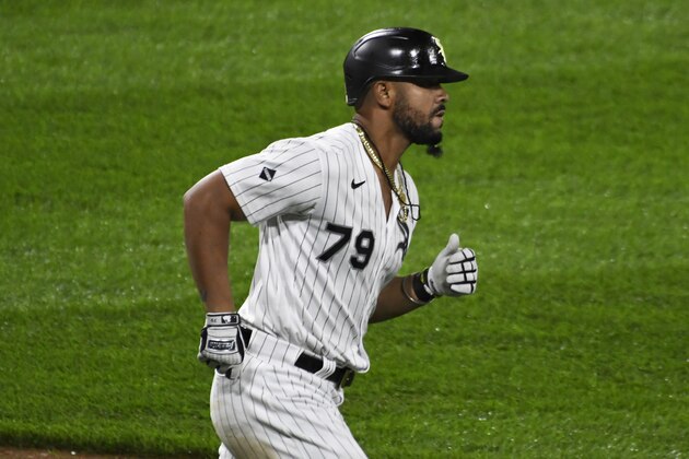 Chicago White Sox's Jose Abreu (79) runs the bases after hitting a three-run home run against the Detroit Tigers during the fifth inning of a baseball game, Saturday, Sept.12, 2020, in Chicago. (AP Photo/David Banks)