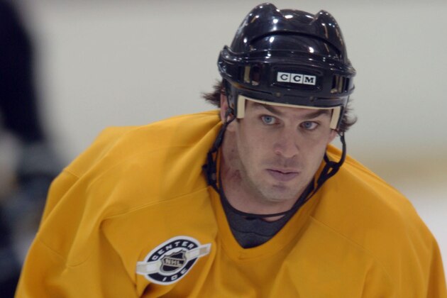 Recently acquired Colorado Avalanche right winger Matthew Barnaby takes part in drills Saturday, March 13, 2004, in the team's training facility in Denver. The Avalanche are returning home to Colorado after a three-game road trip that started with an on-ice attack on center Steve Moore by Vancouver Canucks' Todd Bertuzzi on Monday. (AP Photo/David Zalubowski)