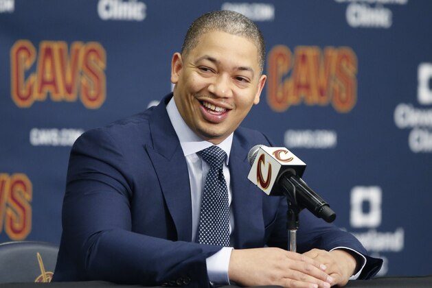 Cleveland Cavaliers head coach Tyronn Lue answers question a question during the NBA basketball team's media day, Monday, Sept. 24, 2018, in Independence, Ohio. (AP Photo/Ron Schwane)