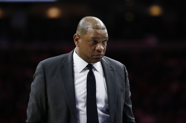 Los Angeles Clippers' Doc Rivers coaches during an NBA basketball game against the Philadelphia 76ers, Tuesday, Feb. 11, 2020, in Philadelphia. (AP Photo/Matt Slocum) Los Angeles Clippers' Doc Rivers coaches during an NBA basketball game against the Philadelphia 76ers, Tuesday, Feb. 11, 2020, in Philadelphia. (AP Photo/Matt Slocum)