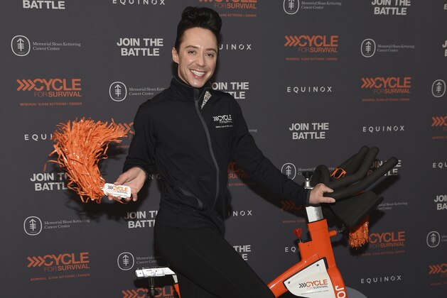 IMAGE DISTRIBUTED FOR CYCLE FOR SURVIVAL - Johnny Weir joins rare cancer survivors, patients, caregivers, doctors and supporters in the fight to beat rare cancers at a Cycle for Survival event in New York on March 10, 2019. (Photo by Diane Bondareff/Invision for Cycle for Survival/AP Images)