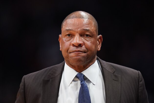 LA Clippers head coach Doc Rivers during the second quarter of an NBA basketball gameagainst the Denver Nuggets, Sunday, Jan. 12, 2020, in Denver. (AP Photo/Jack Dempsey)
