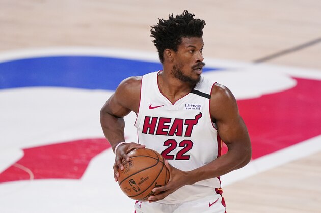 Miami Heat's Jimmy Butler plays against the Boston Celtics during the first half of an NBA conference final playoff basketball game Friday, Sept. 25, 2020, in Lake Buena Vista, Fla. (AP Photo/Mark J. Terrill) Miami Heat's Jimmy Butler plays against the Boston Celtics during the first half of an NBA conference final playoff basketball game Friday, Sept. 25, 2020, in Lake Buena Vista, Fla. (AP Photo/Mark J. Terrill)