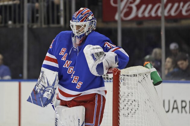New York Rangers goaltender Henrik Lundqvist reacts after being scored on by the Philadelphia Flyers during the first period of the NHL hockey game, Sunday, March 1, 2020, in New York. (AP Photo/Seth Wenig) New York Rangers goaltender Henrik Lundqvist reacts after being scored on by the Philadelphia Flyers during the first period of the NHL hockey game, Sunday, March 1, 2020, in New York. (AP Photo/Seth Wenig)