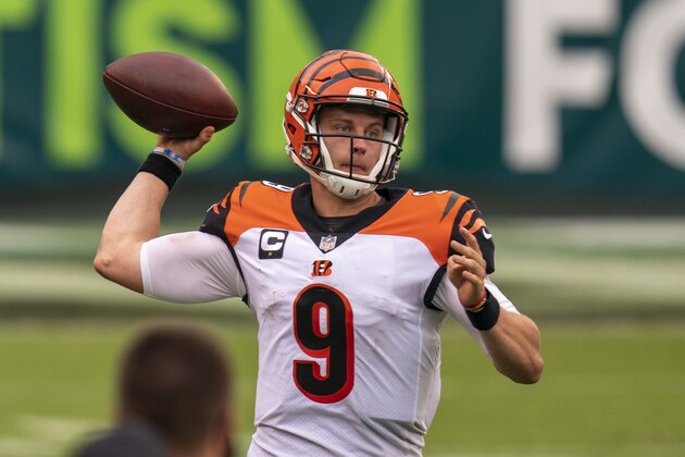 Cincinnati Bengals quarterback Joe Burrow (9) in action during the NFL football game against the Philadelphia Eagles, Sunday, Sept. 27, 2020, in Philadelphia. (AP Photo/Chris Szagola)