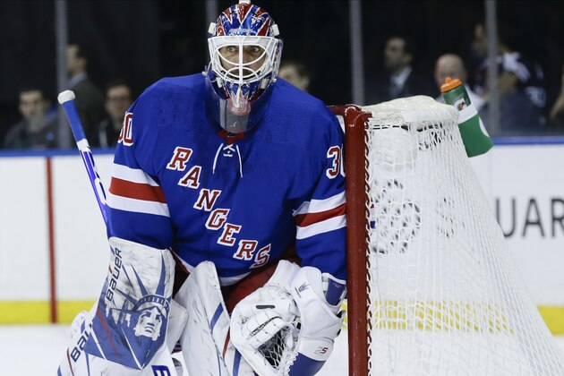 New York Rangers goaltender Henrik Lundqvist (30) protects his net during the first period of an NHL hockey game against the Dallas Stars Monday, Feb. 3, 2020, in New York. (AP Photo/Frank Franklin II)