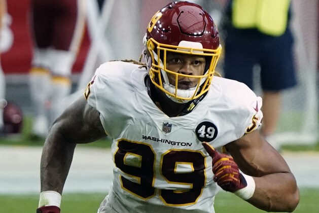Washington Football Team defensive end Chase Young (99) during an NFL football game against the Arizona Cardinals, Sunday, Sept. 20, 2020, in Glendale, Ariz. (AP Photo/Rick Scuteri)