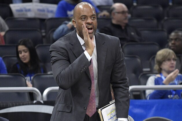 FILE - In this Dec. 5, 2018, file photo, Denver Nuggets assistant coach Wes Unseld Jr. calls out instructions during the second half of an NBA basketball game against the Orlando Magic, in Orlando, Fla. A person familiar with Cleveland’s coaching search tells The Associated Press that the team has received permission to interview Denver assistant Wes Unseld Jr. to be its coach. The Cavaliers have not yet set up a time to meet with Unseld Jr., said the person who spoke on condition of anonymity because the team is not publicly disclosing any of its plans.(AP Photo/Phelan M. Ebenhack, File)