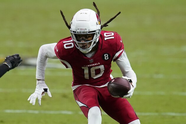 Arizona Cardinals wide receiver DeAndre Hopkins (10) against the Detroit Lions during the second half of an NFL football game, Sunday, Sept. 27, 2020, in Glendale, Ariz. (AP Photo/Ross D. Franklin)