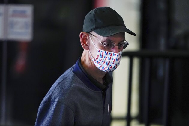 FILE - In this Aug. 19, 2020, file photo, NBA Commissioner Adam Silver attends an NBA basketball game between the Dallas Mavericks and the Los Angeles Clippers in Lake Buena Vista, Fla. Silver talked about the challenges the league will face going forward, in his annual state-of-the-league address before Game 1 of the NBA Finals on Wednesday, Sept. 30. (AP Photo/Ashley Landis, Pool, File)