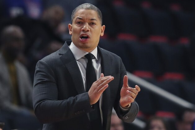 Cleveland Cavaliers head coach Tyronn Lue on the sidelines during the first half of an NBA basketball game against the Detroit Pistons, Thursday, Oct. 25, 2018, in Detroit. (AP Photo/Carlos Osorio)