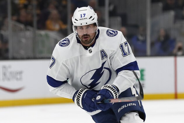 Tampa Bay Lightning's Alex Killorn during the first period of an NHL hockey game against the Boston Bruins Saturday, March 7, 2020, in Boston. (AP Photo/Winslow Townson)