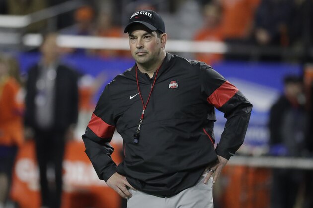 FILE - In this Saturday, Dec. 28, 2019 file photo, Ohio State head coach Ryan Day during the first half of the Fiesta Bowl NCAA college football game against Clemson in Glendale, Ariz. The playoff loss to Clemson that ended Ohio State’s season will sting for a long time, coach Ryan Day acknowledged Wednesday, Jan. 15, 2020. The Buckeyes will move on, but the terrible taste in their mouths will linger and, he hopes, motivate next season's team.(AP Photo/Rick Scuteri, File) FILE - In this Saturday, Dec. 28, 2019 file photo, Ohio State head coach Ryan Day during the first half of the Fiesta Bowl NCAA college football game against Clemson in Glendale, Ariz. The playoff loss to Clemson that ended Ohio State’s season will sting for a long time, coach Ryan Day acknowledged Wednesday, Jan. 15, 2020. The Buckeyes will move on, but the terrible taste in their mouths will linger and, he hopes, motivate next season's team.(AP Photo/Rick Scuteri, File)