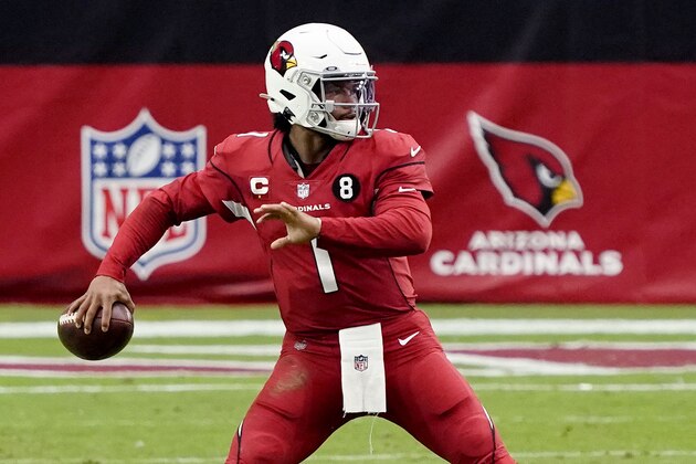 Arizona Cardinals quarterback Kyler Murray (1) throws during the second half of an NFL football game against the Detroit Lions, Sunday, Sept. 27, 2020, in Glendale, Ariz. (AP Photo/Rick Scuteri)