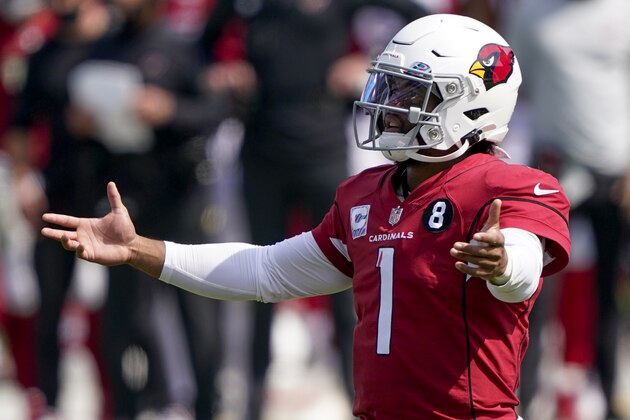 Arizona Cardinals quarterback Kyler Murray gestures during the first half of an NFL football game against the Carolina Panthers Sunday, Oct. 4, 2020, in Charlotte, N.C. (AP Photo/Brian Blanco) Arizona Cardinals quarterback Kyler Murray gestures during the first half of an NFL football game against the Carolina Panthers Sunday, Oct. 4, 2020, in Charlotte, N.C. (AP Photo/Brian Blanco)