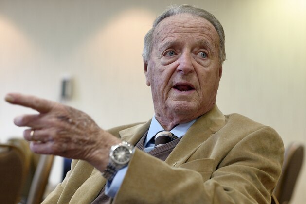 Retired Florida State coach Bobby Bowden speaks during an interview with the Associated Press in Omaha, Neb., Wednesday, Jan. 10, 2018. The 88-year-old Bowden was in Omaha to accept the Tom Osborne Legacy Award as part of the Outland Trophy banquet. Bowden coached Florida State from 1976-2009 and won national championships in 1993 and 1999. His Seminoles beat Osborne's Nebraska team 18-16 in the Orange Bowl after the 1993 season for the first of his two national championships. (AP Photo/Nati Harnik)