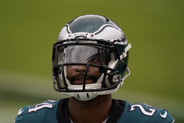 Philadelphia Eagles' Darius Slay walks off the field after an injury during the second half of an NFL football game against the Cincinnati Bengals, Sunday, Sept. 27, 2020, in Philadelphia. (AP Photo/Chris Szagola)