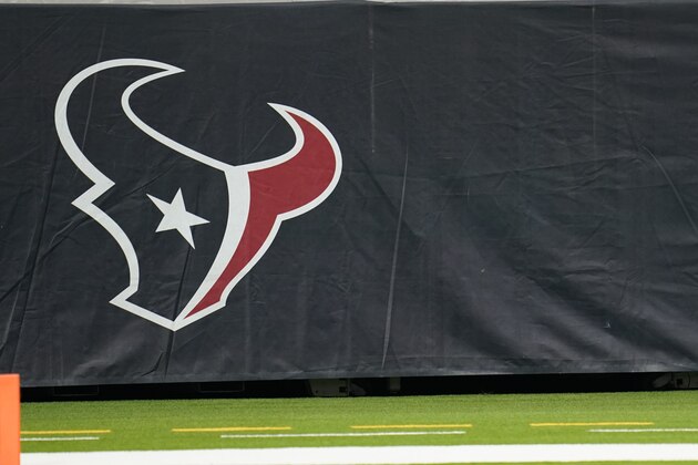 The Houston Texans logo is seen on the site of the stands during an NFL football game against the Baltimore Ravens, Sunday, Sept. 20, 2020, in Houston. (AP Photo/Matt Patterson)
