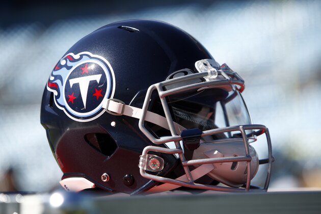 A Tennessee Titans helmet is seen prior to an NFL football game between the Carolina Panthers and the Tennessee Titans in Charlotte, N.C., Sunday, Nov. 3, 2019. (AP Photo/Brian Blanco)