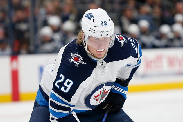 Winnipeg Jets' Patrik Laine, of Finland, plays against the Columbus Blue Jackets during an NHL hockey game Wednesday, Jan. 22, 2020, in Columbus, Ohio. (AP Photo/Jay LaPrete)