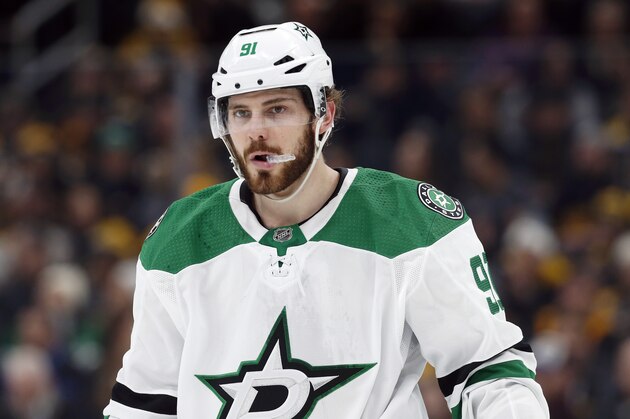 Dallas Stars' Tyler Seguin plays against the Boston Bruins during an NHL hockey game in Boston, Thursday, Feb. 27, 2020. (AP Photo/Michael Dwyer)