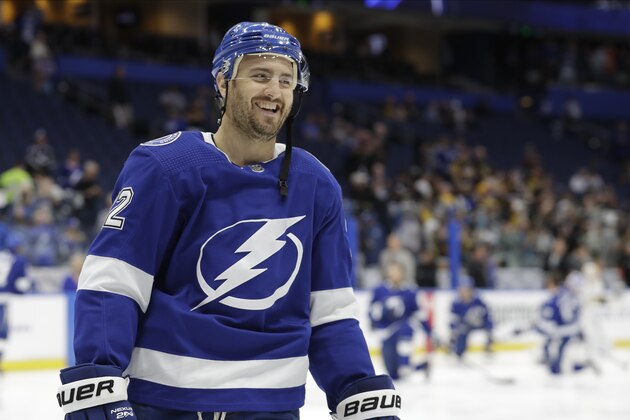 Tampa Bay Lightning defenseman Kevin Shattenkirk (22) before an NHL hockey game against the Pittsburgh Penguins Thursday, Feb. 6, 2020, in Tampa, Fla. (AP Photo/Chris O'Meara) Tampa Bay Lightning defenseman Kevin Shattenkirk (22) before an NHL hockey game against the Pittsburgh Penguins Thursday, Feb. 6, 2020, in Tampa, Fla. (AP Photo/Chris O'Meara)