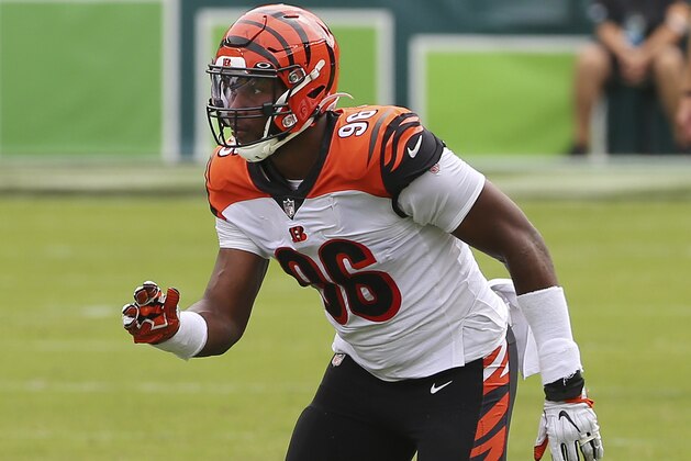 Cincinnati Bengals' Carlos Dunlap (96) against the Philadelphia Eagles during an NFL football game, Sunday, Sept. 27, 2020, in Philadelphia. (AP Photo/Rich Schultz) Cincinnati Bengals' Carlos Dunlap (96) against the Philadelphia Eagles during an NFL football game, Sunday, Sept. 27, 2020, in Philadelphia. (AP Photo/Rich Schultz)