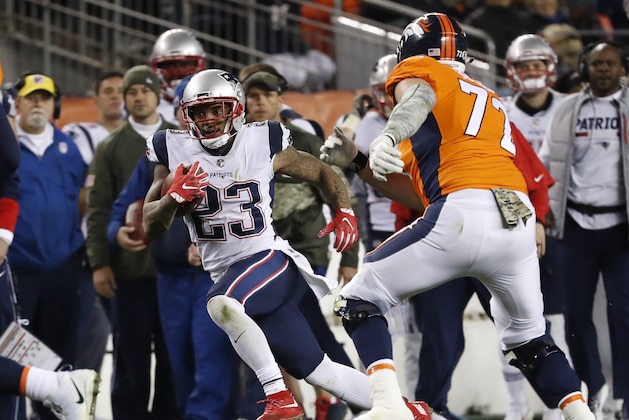 New England Patriots strong safety Patrick Chung (23) runs an interception against the Denver Broncos during the second half of an NFL football game, Sunday, Nov. 12, 2017, in Denver. (AP Photo/Jack Dempsey) New England Patriots strong safety Patrick Chung (23) runs an interception against the Denver Broncos during the second half of an NFL football game, Sunday, Nov. 12, 2017, in Denver. (AP Photo/Jack Dempsey)