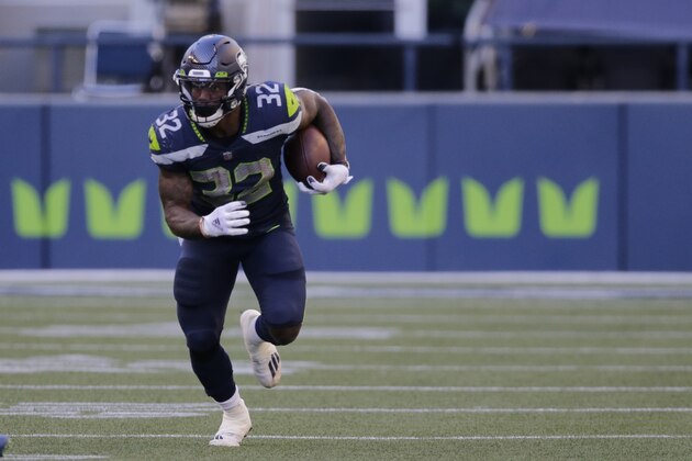 Seattle Seahawks running back Chris Carson in action against the Dallas Cowboys during an NFL football game, Sunday, Sept. 27, 2020, in Seattle. (AP Photo/John Froschauer)