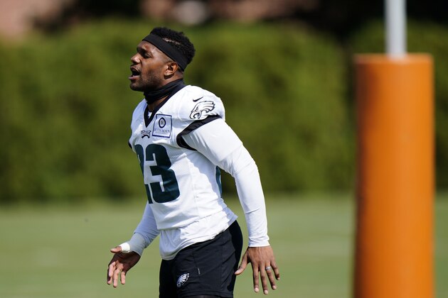 Philadelphia Eagles' Rodney McLeod stretches during practice at the NFL football team's training facility, Thursday, Oct. 1, 2020, in Philadelphia. (AP Photo/Matt Slocum, Pool)