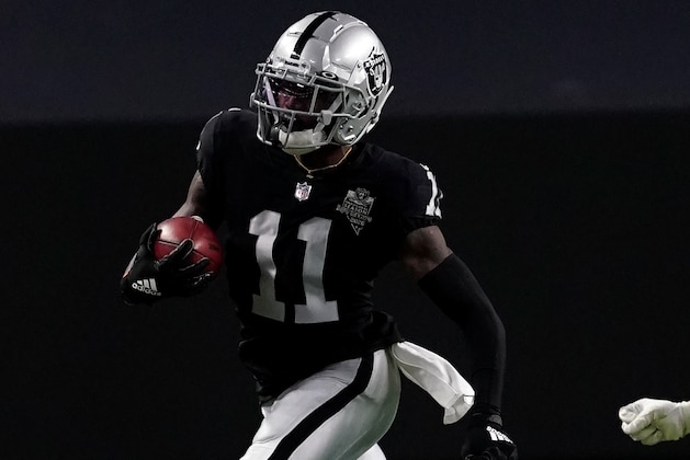 Las Vegas Raiders wide receiver Henry Ruggs III #11 runs with the ball after the catch against the New Orleans Saints during an NFL football game, Monday, Sept. 21, 2020, in Las Vegas. (AP Photo/Jeff Bottari)