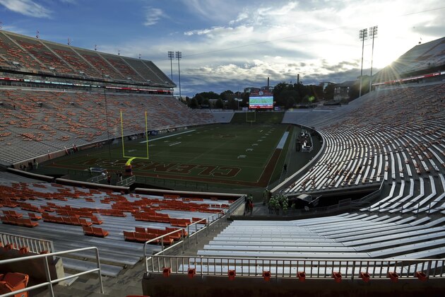 A view of Clemson Memorial Stadium before the start of an NCAA college football game against Georgia Southern Saturday, Sept. 15, 2018, in Clemson, S.C. (AP Photo/Richard Shiro)
