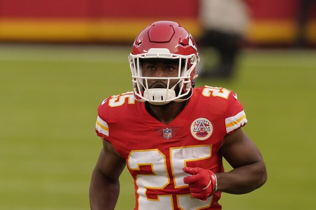 Kansas City Chiefs running back Clyde Edwards-Helaire runs onto the field during the first half of an NFL football game against the New England Patriots, Monday, Oct. 5, 2020, in Kansas City. (AP Photo/Charlie Riedel) Kansas City Chiefs running back Clyde Edwards-Helaire runs onto the field during the first half of an NFL football game against the New England Patriots, Monday, Oct. 5, 2020, in Kansas City. (AP Photo/Charlie Riedel)