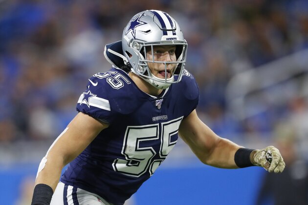 Dallas Cowboys outside linebacker Leighton Vander Esch plays against the Detroit Lions during an NFL football game in Detroit, Sunday, Nov. 17, 2019. (AP Photo/Paul Sancya) Dallas Cowboys outside linebacker Leighton Vander Esch plays against the Detroit Lions during an NFL football game in Detroit, Sunday, Nov. 17, 2019. (AP Photo/Paul Sancya)