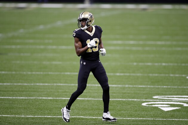 New Orleans Saints wide receiver Michael Thomas (13) during an NFL football game against the Tampa Bay Buccaneers, Sunday, Sept. 13, 2020, in New Orleans. (AP Photo/Tyler Kaufman)