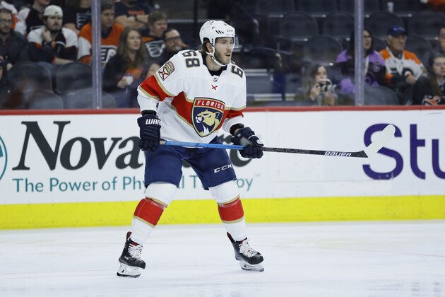 Florida Panthers' Mike Hoffman plays during an NHL hockey game against the Philadelphia Flyers, Monday, Feb. 10, 2020, in Philadelphia. (AP Photo/Matt Slocum)
