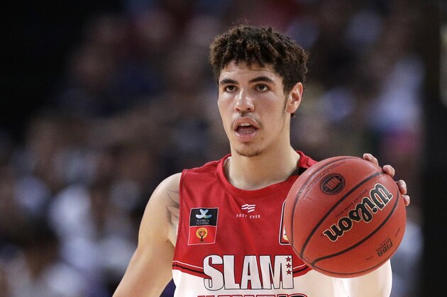 LaMelo Ball of the Illawarra Hawks carries the ball up during their game against the Sydney Kings in the Australian Basketball League in Sydney, Sunday, Nov. 17, 2019. (AP Photo/Rick Rycroft)