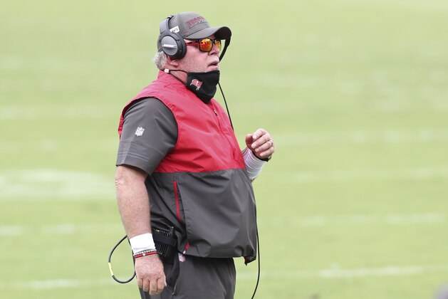 Tampa Bay Buccaneers head coach Bruce Arians during the second half of an NFL football game against the Carolina Panthers Sunday, Sept. 20, 2020, in Tampa, Fla. (AP Photo/Mark LoMoglio)