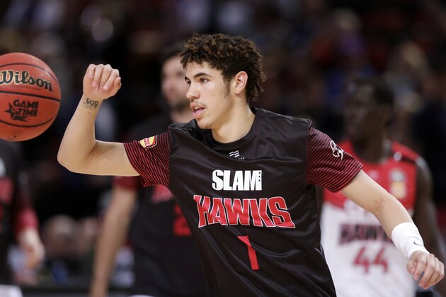 LaMelo Ball of the Illawarra Hawks warms up before their game against the Sydney Kings in the Australian Basketball League in Sydney, Sunday, Nov. 17, 2019. (AP Photo/Rick Rycroft)