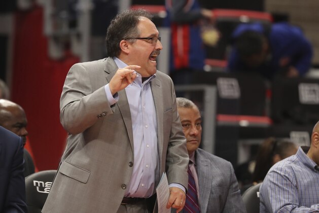 Detroit Pistons head coach Stan Van Gundy is seen during the second half of an NBA basketball game against the Chicago Bulls, Saturday, March 24, 2018, in Detroit. (AP Photo/Carlos Osorio)