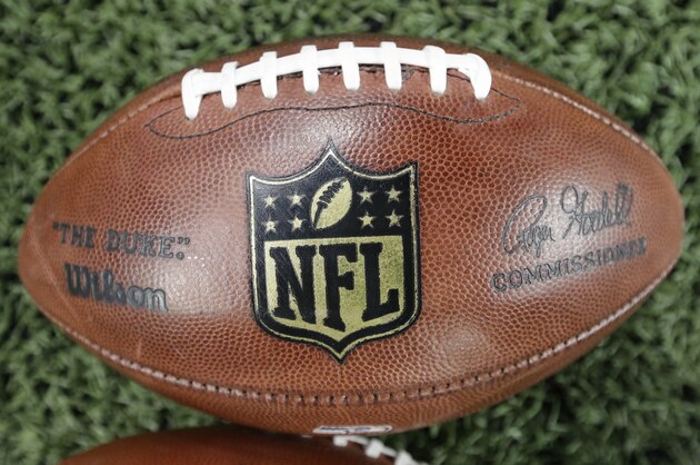 An NFL football sits on the Seattle Seahawks sideline before an NFL football game against the Buffalo Bills, Monday, Nov. 7, 2016, in Seattle. (AP Photo/Elaine Thompson)