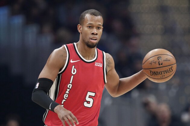 Portland Trail Blazers' Rodney Hood drives against the Cleveland Cavaliers in the first half of an NBA basketball game, Saturday, Nov. 23, 2019, in Cleveland. (AP Photo/Tony Dejak)