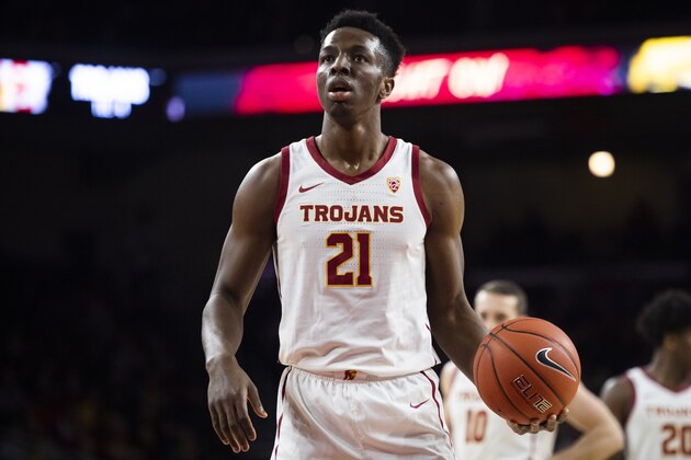 Southern California forward Onyeka Okongwu in an NCAA college basketball game against Colorado Saturday, Feb. 1, 2020 in Los Angeles. (AP Photo/Kyusung Gong)