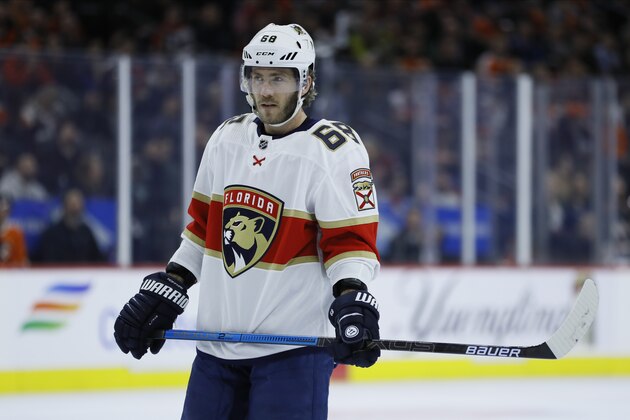 Florida Panthers' Mike Hoffman plays during an NHL hockey game against the Philadelphia Flyers, Monday, Feb. 10, 2020, in Philadelphia. (AP Photo/Matt Slocum)