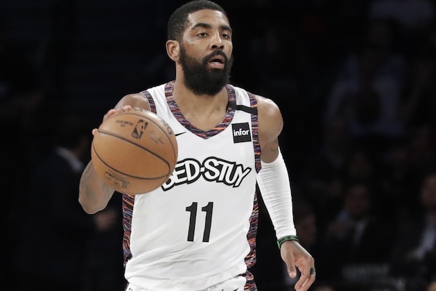 Brooklyn Nets' Kyrie Irving (11) during the second half of an NBA basketball game against the Chicago Bulls Friday, Jan. 31, 2020, in New York. The Nets won 133-118. (AP Photo/Frank Franklin II)