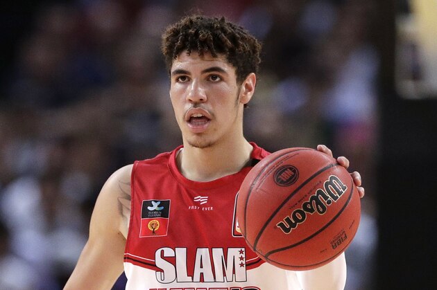 LaMelo Ball of the Illawarra Hawks carries the ball up during their game against the Sydney Kings in the Australian Basketball League in Sydney, Sunday, Nov. 17, 2019. (AP Photo/Rick Rycroft)