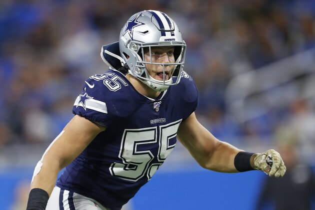 Dallas Cowboys outside linebacker Leighton Vander Esch plays against the Detroit Lions during an NFL football game in Detroit, Sunday, Nov. 17, 2019. (AP Photo/Paul Sancya)
