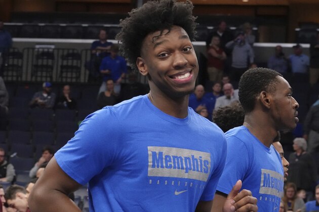 Memphis' James Wiseman before an NCAA college basketball game against Little Rock Wednesday, Nov. 20, 2019, in Memphis, Tenn. (AP Photo/Karen Pulfer Focht)