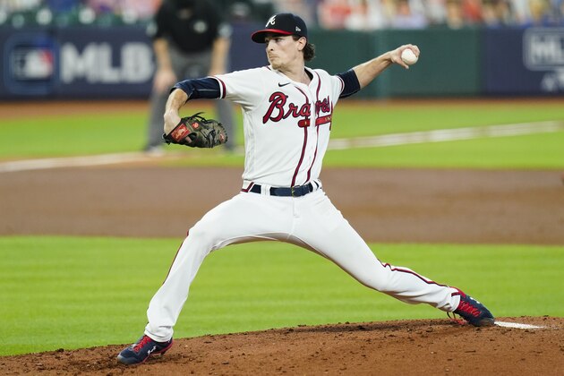 Atlanta Braves' Max Fried during the first inning in Game 1 of a baseball National League Division Series against the Miami Marlins Tuesday, Oct. 6, 2020, in Houston. (AP Photo/Eric Gay)